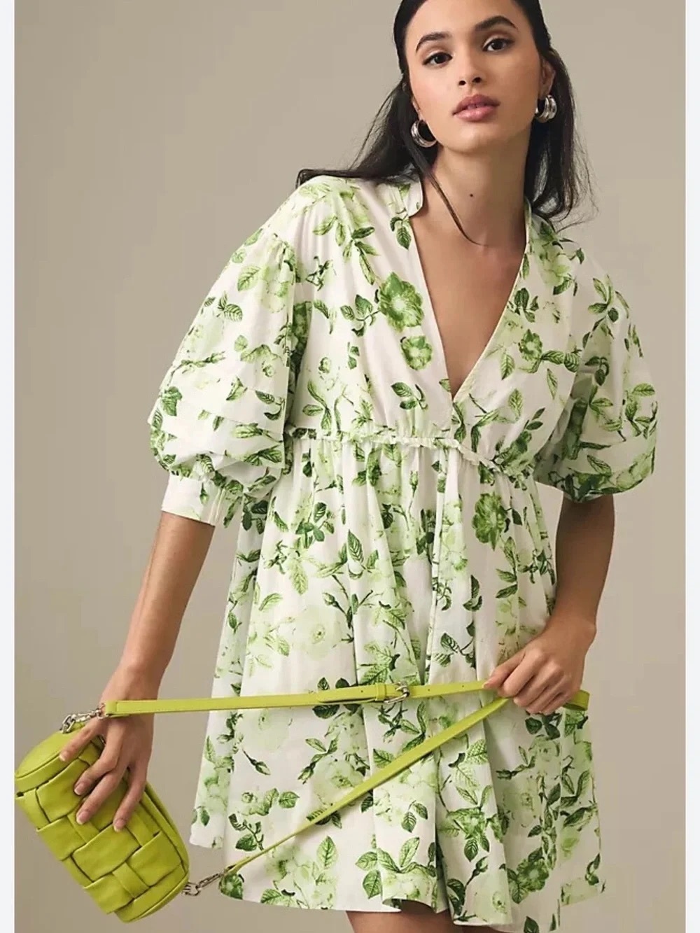 Anthropologie Maeve V-neck tunic dress, Green Leaf Print